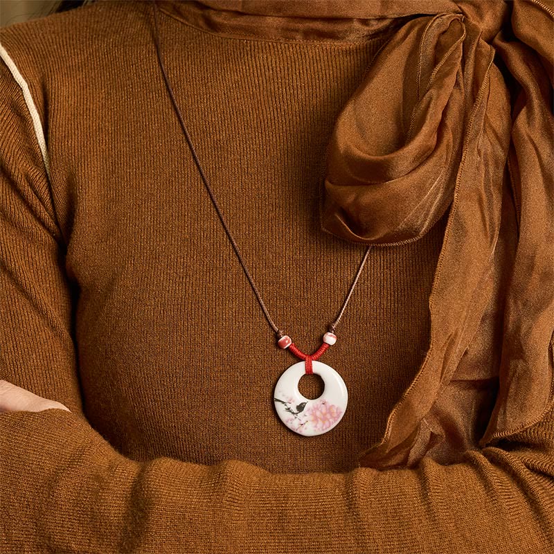 Collar de cerámica con símbolo de loto, peonía étnica, flores de melocotón y piedras de Buddha Stones, colgante de iluminación. - image 26