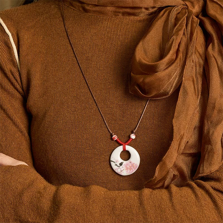 Collar de cerámica con símbolo de loto, peonía étnica, flores de melocotón y piedras de Buddha Stones, colgante de iluminación. - image 26