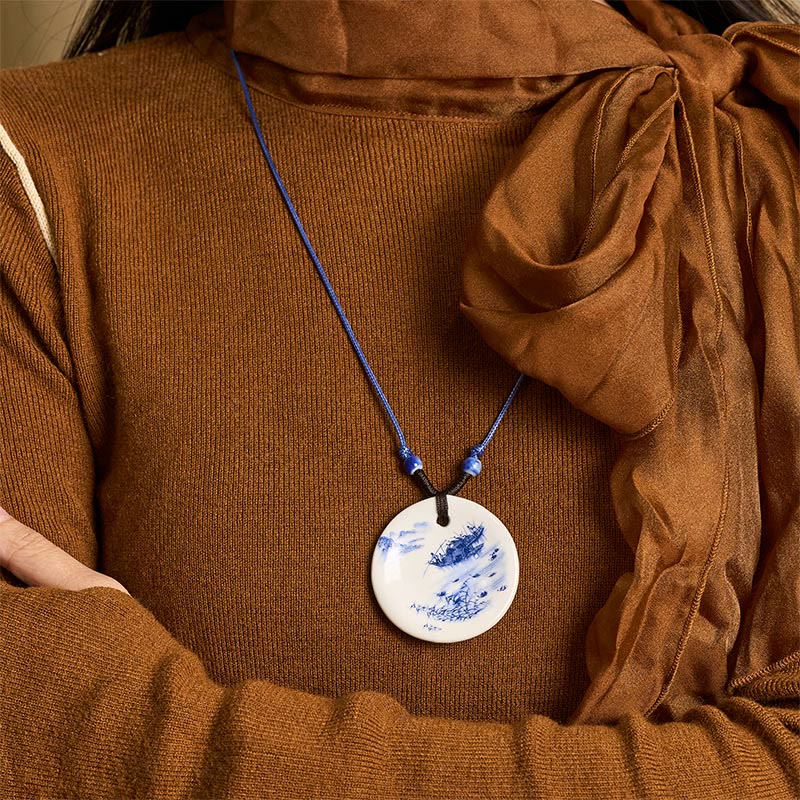 Collar de cerámica con símbolo de loto, peonía étnica, flores de melocotón y piedras de Buddha Stones, colgante de iluminación. - image 22