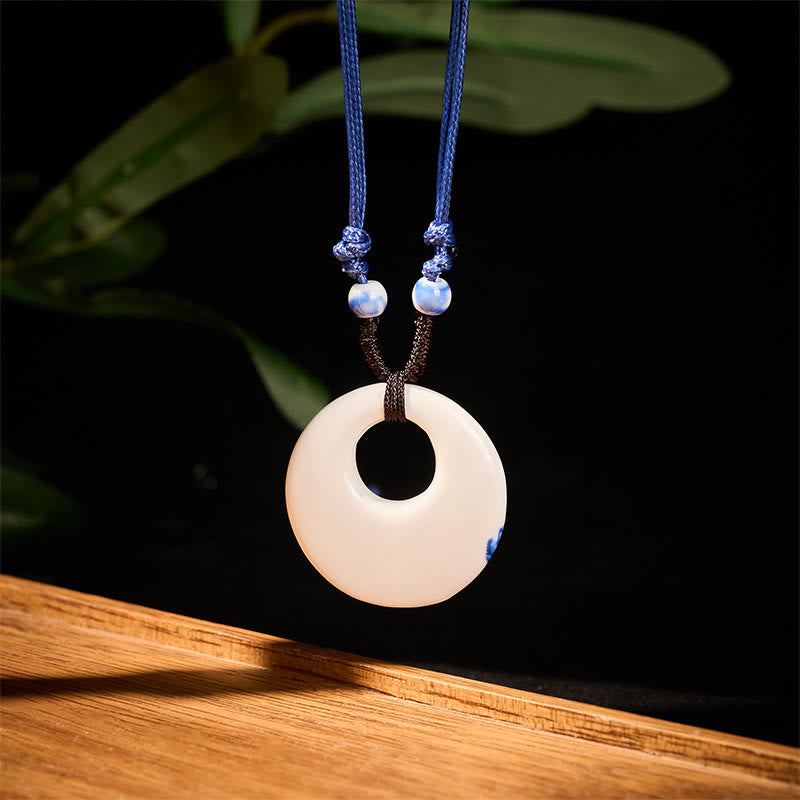 Collar de cerámica con símbolo de loto, peonía étnica, flores de melocotón y piedras de Buddha Stones, colgante de iluminación. - image 7