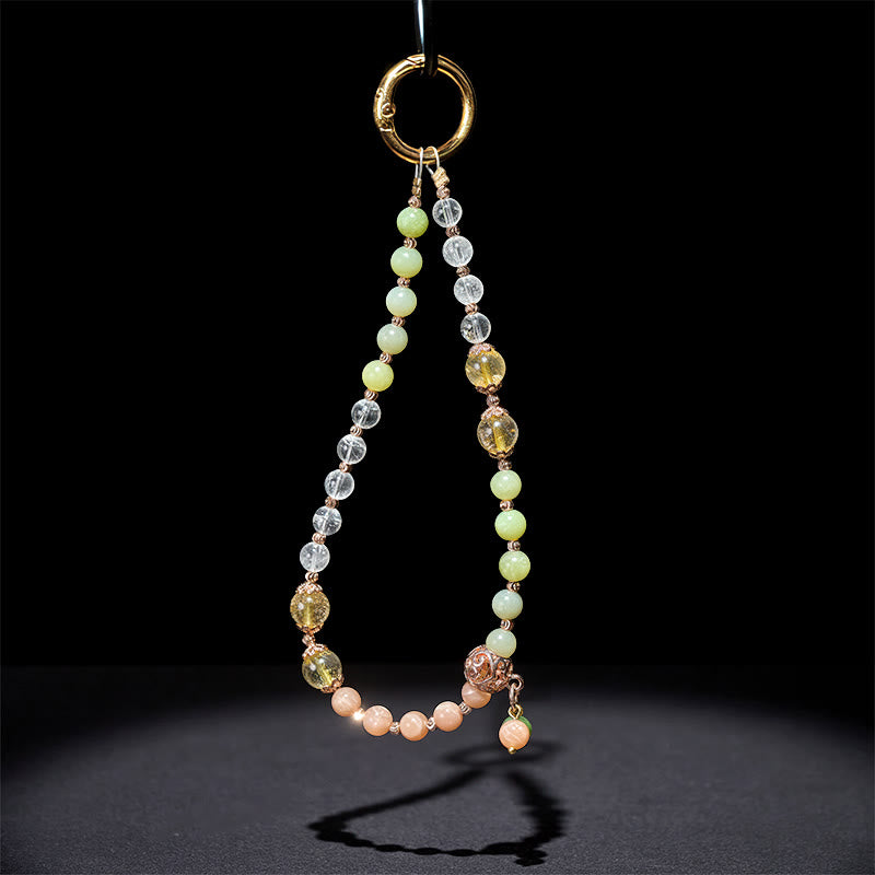 Llavero con cuentas de armonía de cristal blanco jade cian y Buddha Stones para colgar en el teléfono. - image 3