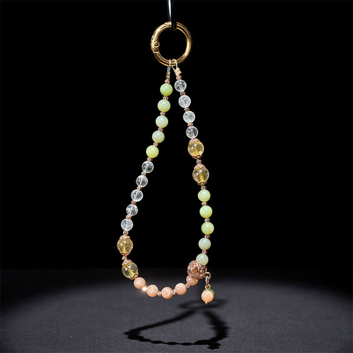 Llavero con cuentas de armonía de cristal blanco jade cian y Buddha Stones para colgar en el teléfono. - image 3