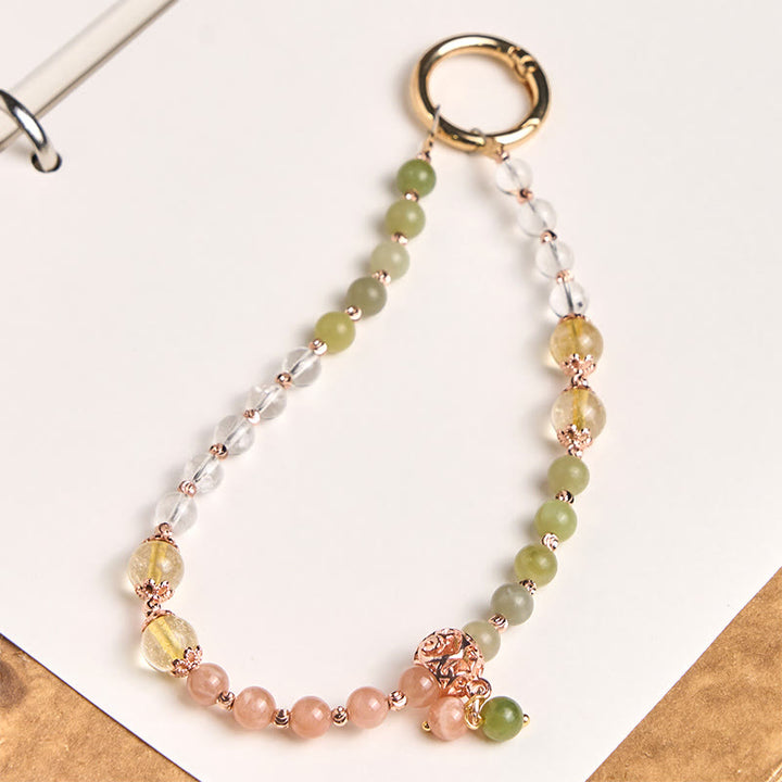 Llavero con cuentas de armonía de cristal blanco jade cian y Buddha Stones para colgar en el teléfono. - Jade Cian (Suerte ♥ Longevidad) - image 0