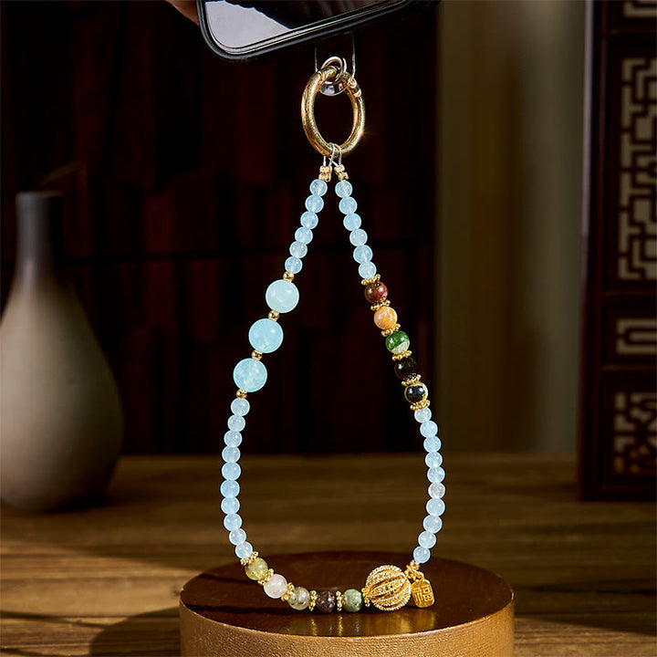 Llavero colgante para teléfono con Buddha Stones, personaje Fu, calcedonia azul, equilibrio emocional - image 2