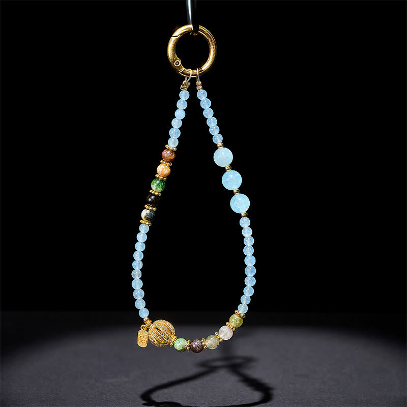 Llavero colgante para teléfono con Buddha Stones, personaje Fu, calcedonia azul, equilibrio emocional - image 3
