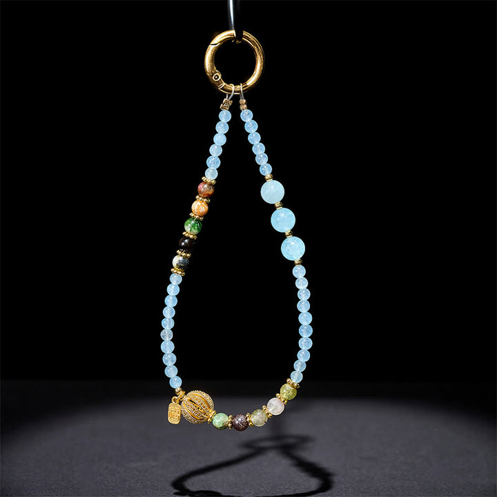 Llavero colgante para teléfono con Buddha Stones, personaje Fu, calcedonia azul, equilibrio emocional - image 3