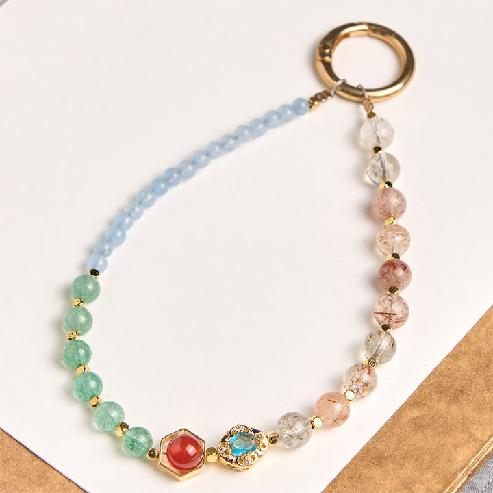Llavero colgante para teléfono con cuentas de calcedonia azul Super Seven Crystal de Buddha Stones - Súper Siete Cristales (Crecimiento Espiritual ♥) - image 0