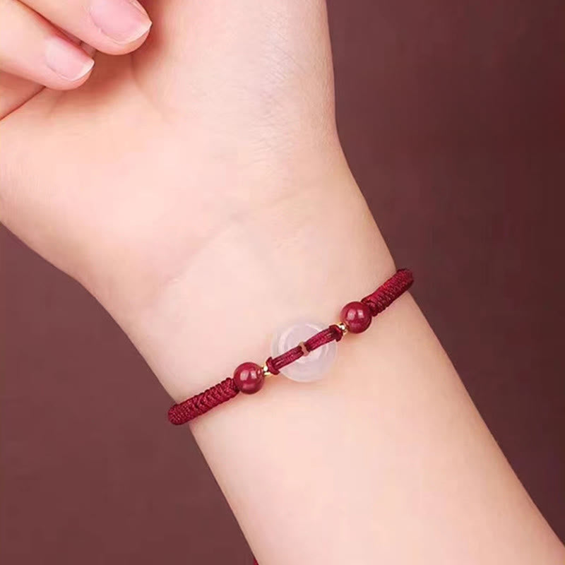 Pulsera de conexión con hilo rojo, hebilla de la paz con Buddha Stones, nudo plano de ágata blanca y nudo de diamante. - image 11