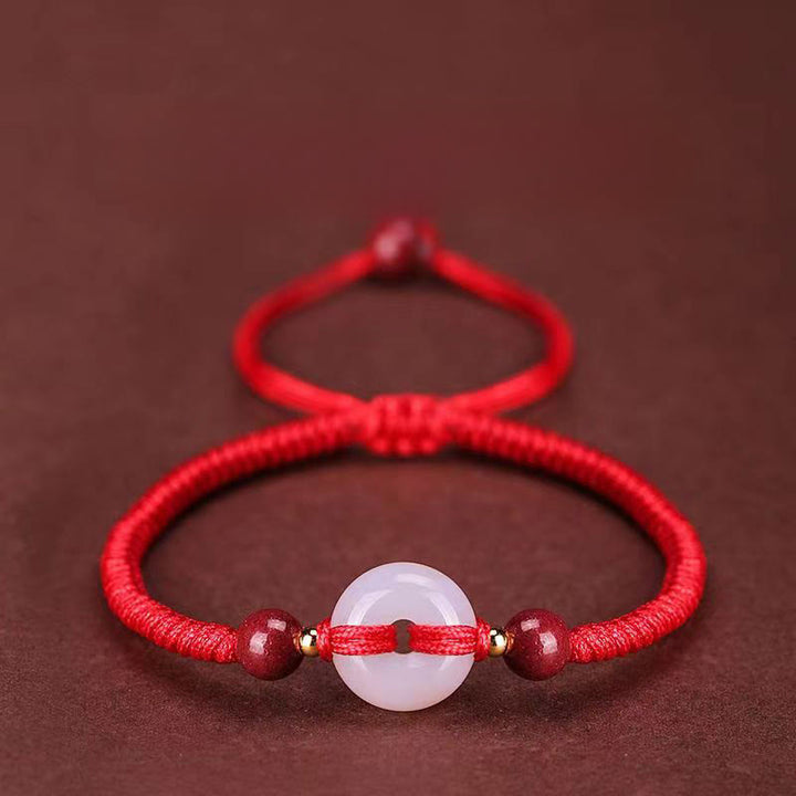 Pulsera de conexión con hilo rojo, hebilla de la paz con Buddha Stones, nudo plano de ágata blanca y nudo de diamante. - Nudo de diamante Hilo rojo - image 14