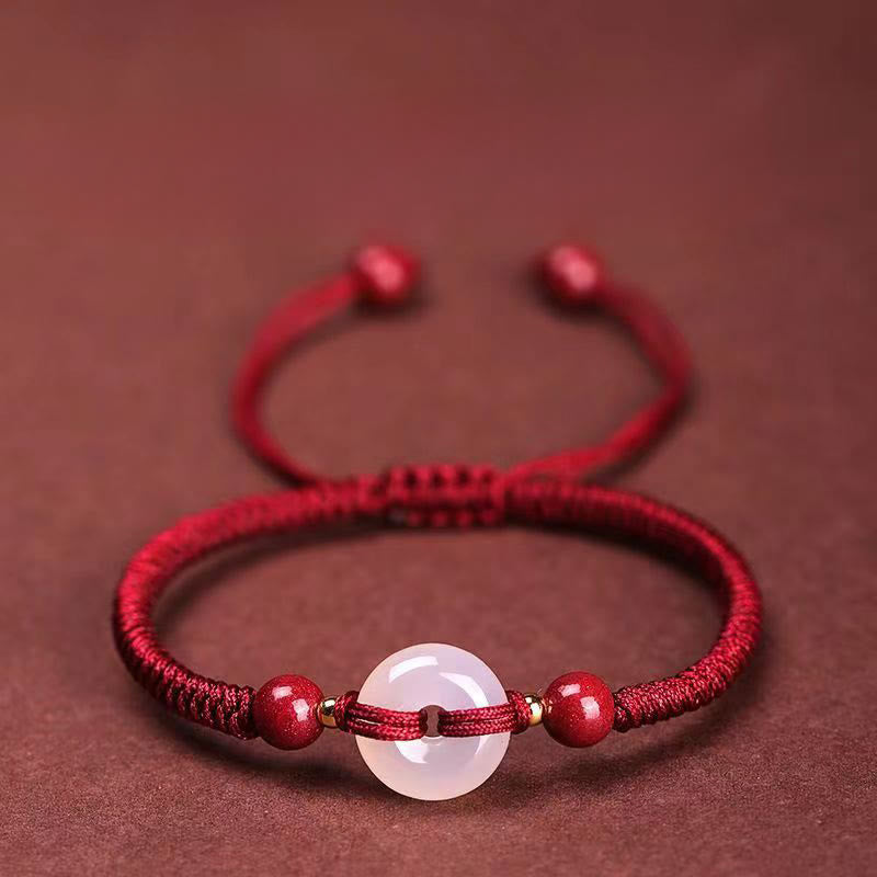 Pulsera de conexión con hilo rojo, hebilla de la paz con Buddha Stones, nudo plano de ágata blanca y nudo de diamante. - Nudo de diamante Cuerda rojo oscuro - image 7