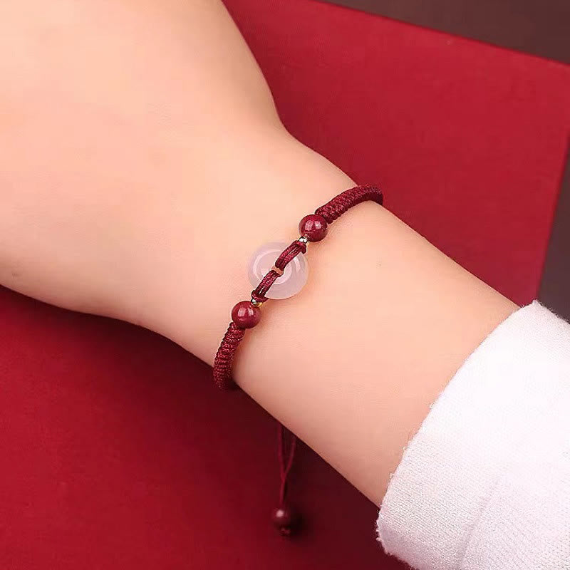 Pulsera de conexión con hilo rojo, hebilla de la paz con Buddha Stones, nudo plano de ágata blanca y nudo de diamante. - image 10