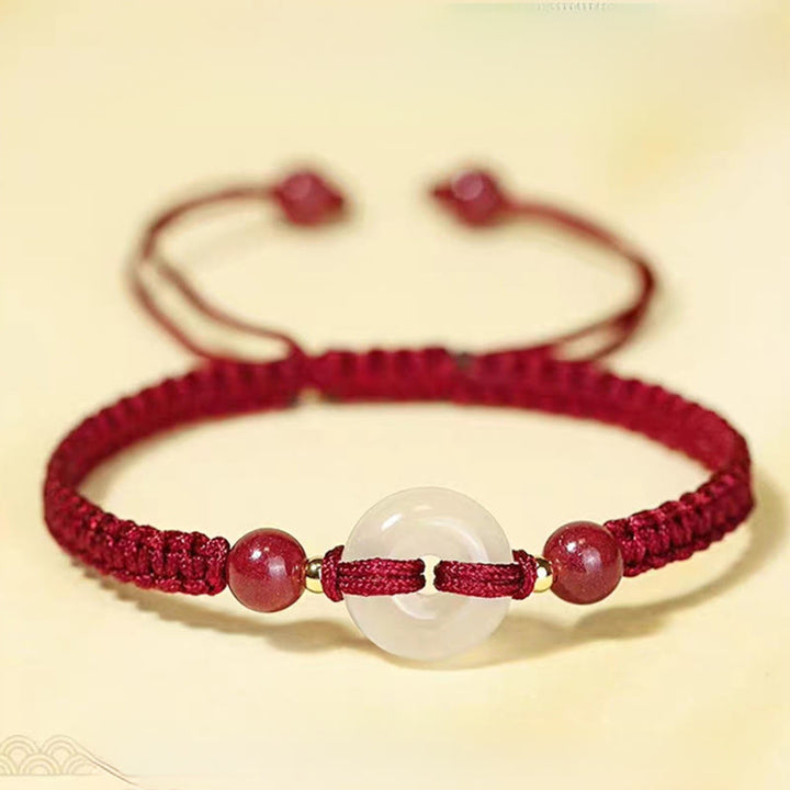 Pulsera de conexión con hilo rojo, hebilla de la paz con Buddha Stones, nudo plano de ágata blanca y nudo de diamante. - image 1