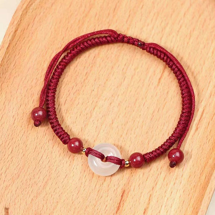 Pulsera de conexión con hilo rojo, hebilla de la paz con Buddha Stones, nudo plano de ágata blanca y nudo de diamante. - image 8