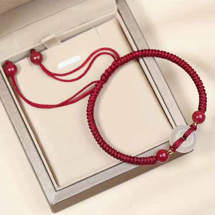 Pulsera de conexión con hilo rojo, hebilla de la paz con Buddha Stones, nudo plano de ágata blanca y nudo de diamante. - image 9