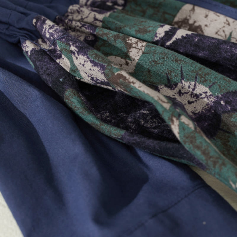 Vestido midi de lino con estampado patchwork otoñal de Buddha Stones, manga larga con cordón ajustable y bolsillos. - image 6