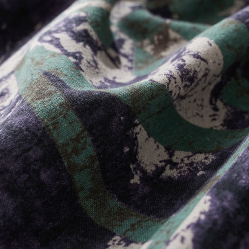 Vestido midi de lino con estampado patchwork otoñal de Buddha Stones, manga larga con cordón ajustable y bolsillos. - image 5