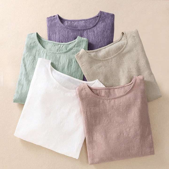 Camisa de manga larga de algodón para mujer con diseño plisado y bajo irregular en jacquard con Buddha Stones - image 41