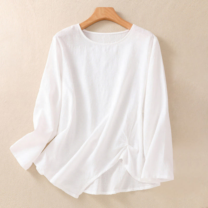 Camisa de manga larga para mujer con diseño plisado y dobladillo irregular en jacquard con Buddha Stones . - Blanco - US8-10，UK/AU12-14，EU40-42 (2XL) - image 8