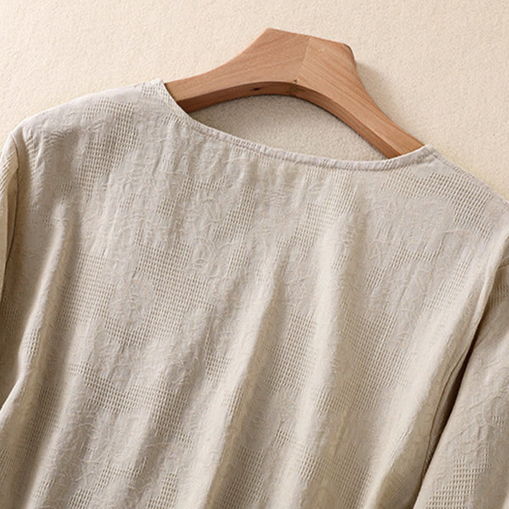 Camisa de manga larga de algodón para mujer con diseño plisado y bajo irregular en jacquard con Buddha Stones - image 28