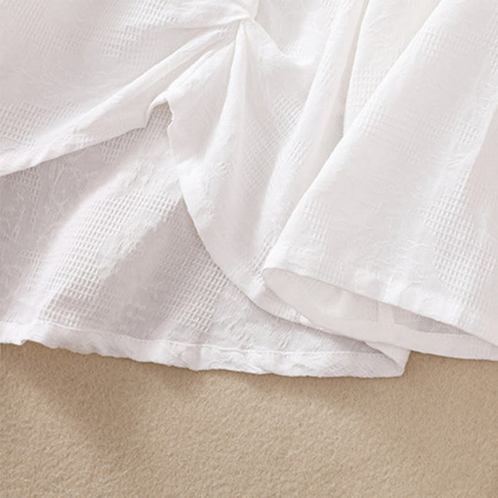 Camisa de manga larga de algodón para mujer con diseño plisado y bajo irregular en jacquard con Buddha Stones - image 14