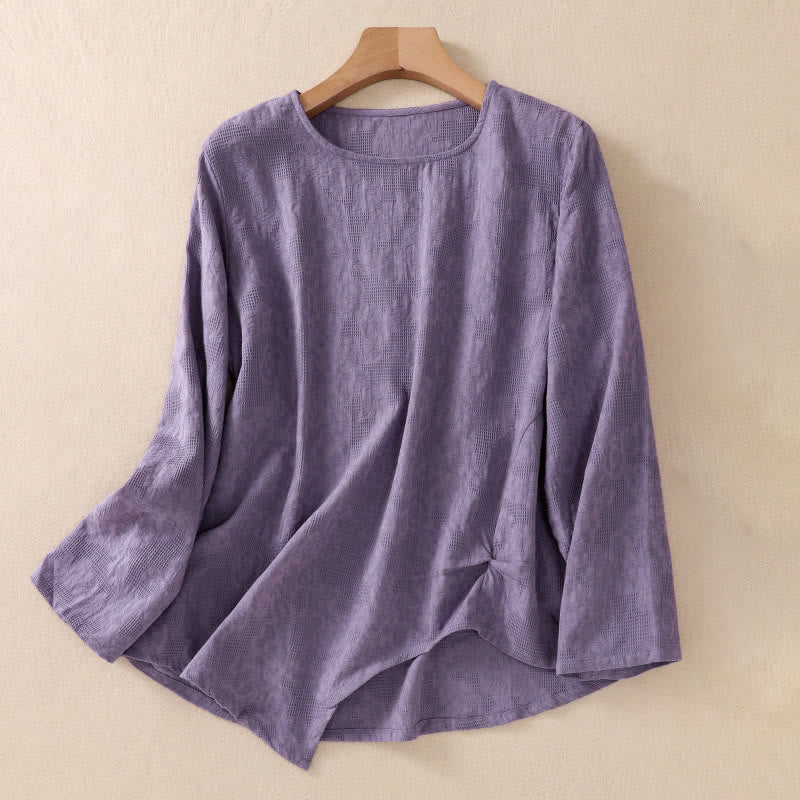Camisa de manga larga para mujer con diseño plisado y dobladillo irregular en jacquard con Buddha Stones . - Orquídea Oscura - US8-10，UK/AU12-14，EU40-42 (2XL) - image 0