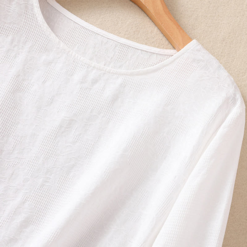 Camisa de manga larga para mujer con diseño plisado y dobladillo irregular en jacquard con Buddha Stones . - image 12