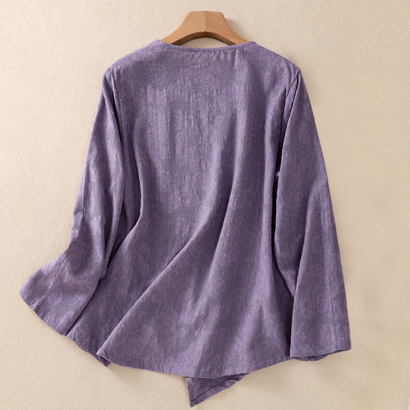 Camisa de manga larga para mujer con diseño plisado y dobladillo irregular en jacquard con Buddha Stones . - image 1