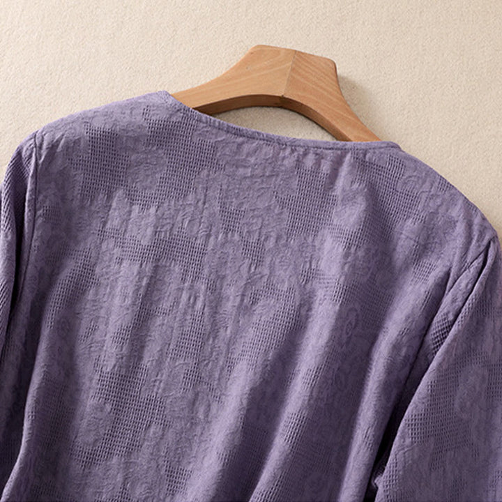 Camisa de manga larga de algodón para mujer con diseño plisado y bajo irregular en jacquard con Buddha Stones - image 3