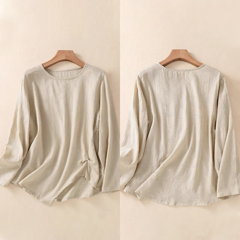 Camisa de manga larga de algodón para mujer con diseño plisado y bajo irregular en jacquard con Buddha Stones - image 32