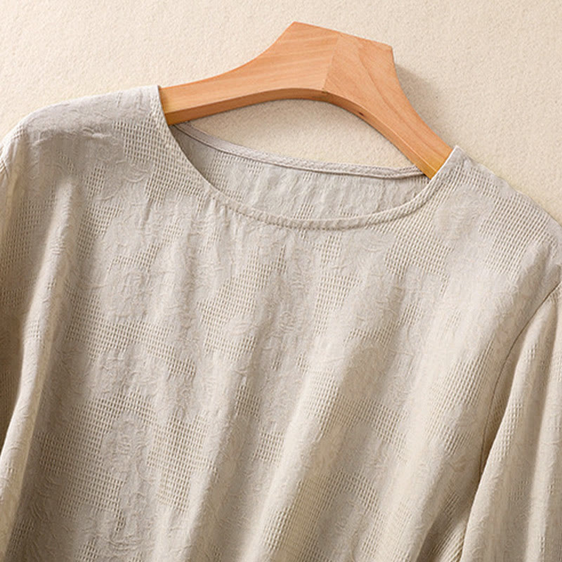 Camisa de manga larga para mujer con diseño plisado y dobladillo irregular en jacquard con Buddha Stones . - image 27