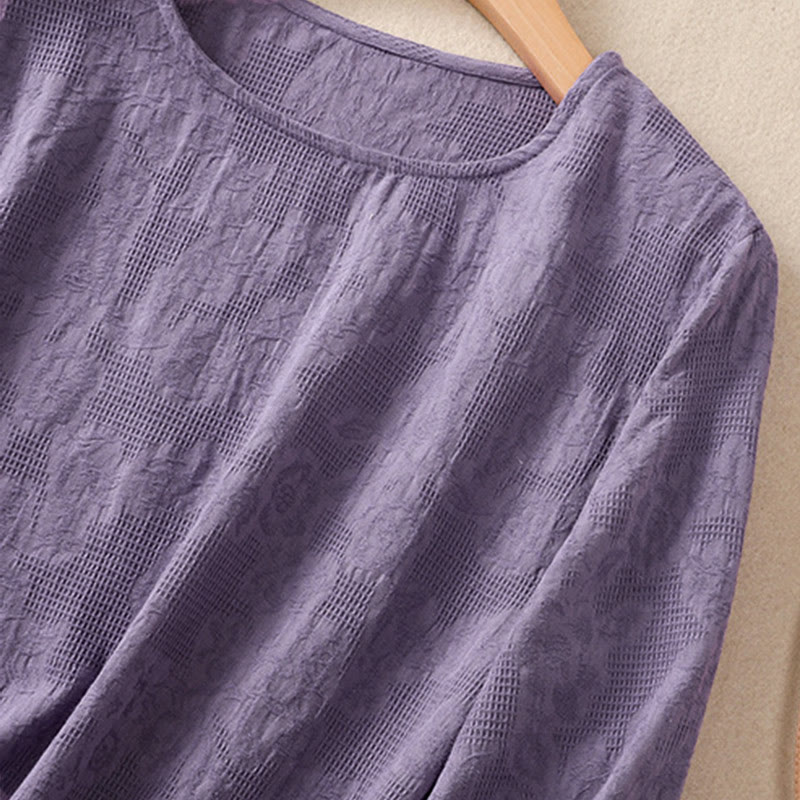 Camisa de manga larga de algodón para mujer con diseño plisado y bajo irregular en jacquard con Buddha Stones - image 4