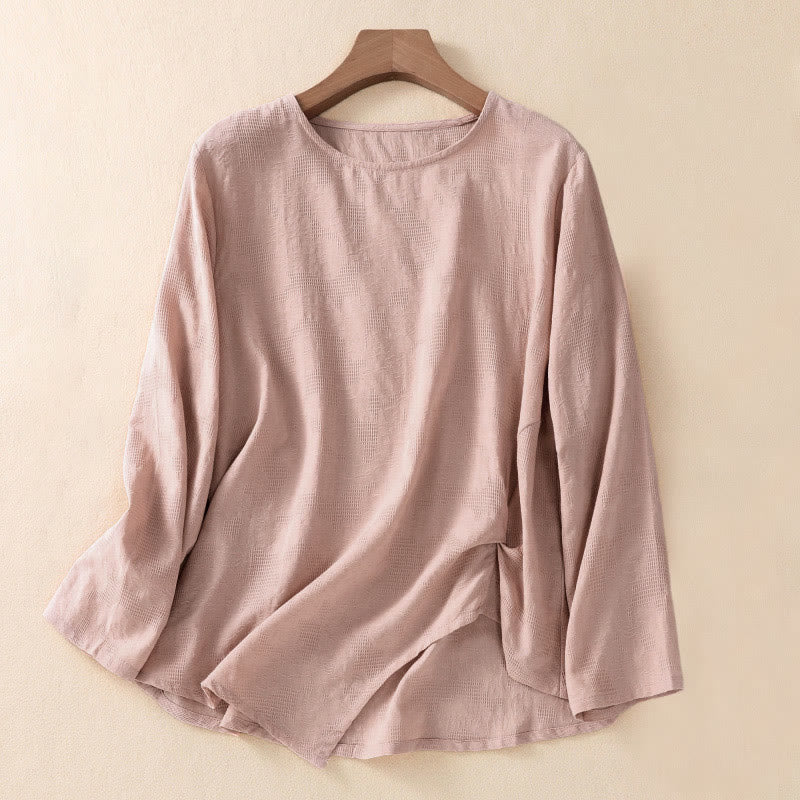 Camisa de manga larga para mujer con diseño plisado y dobladillo irregular en jacquard con Buddha Stones . - Salmón oscuro - US8-10，UK/AU12-14，EU40-42 (2XL) - image 16