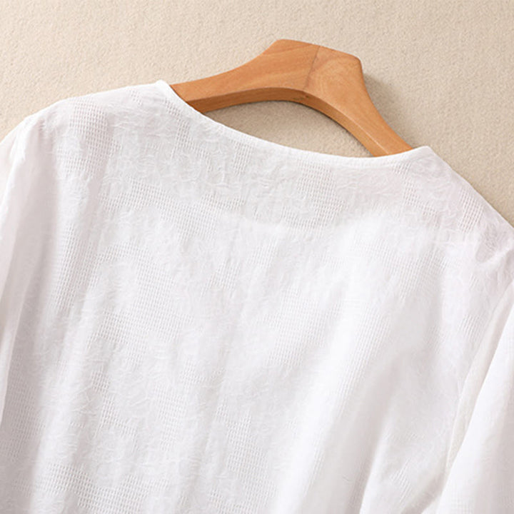 Camisa de manga larga de algodón para mujer con diseño plisado y bajo irregular en jacquard con Buddha Stones - image 11