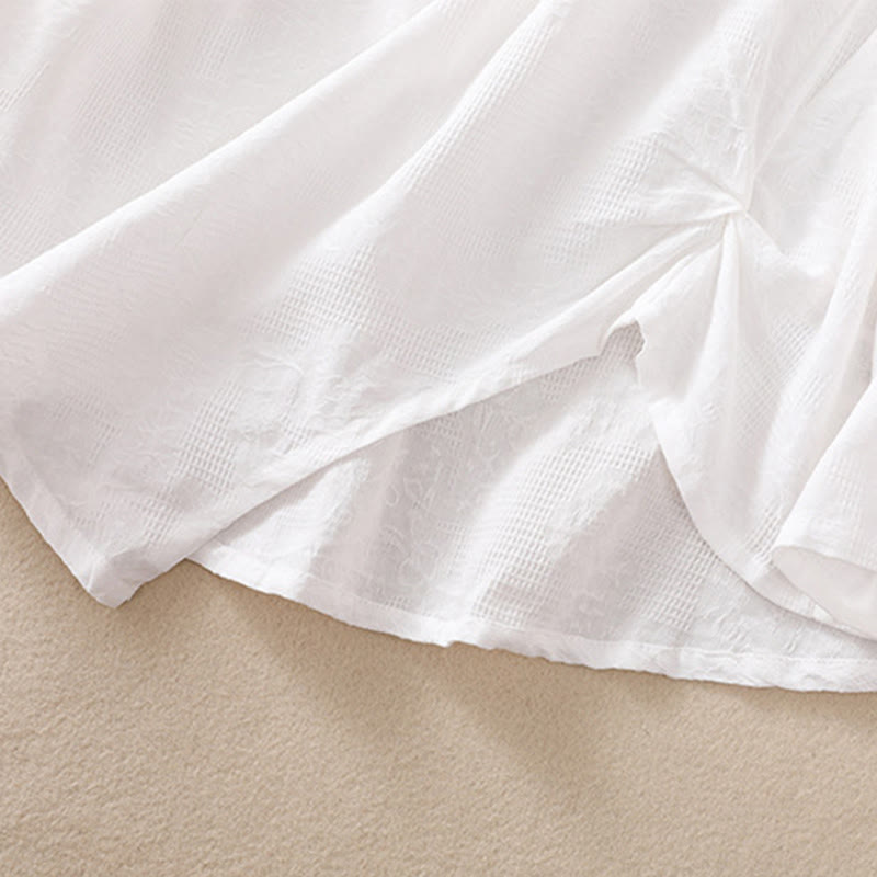 Camisa de manga larga para mujer con diseño plisado y dobladillo irregular en jacquard con Buddha Stones . - image 15