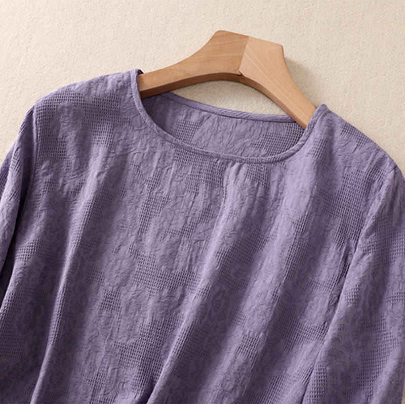 Camisa de manga larga de algodón para mujer con diseño plisado y bajo irregular en jacquard con Buddha Stones - image 2