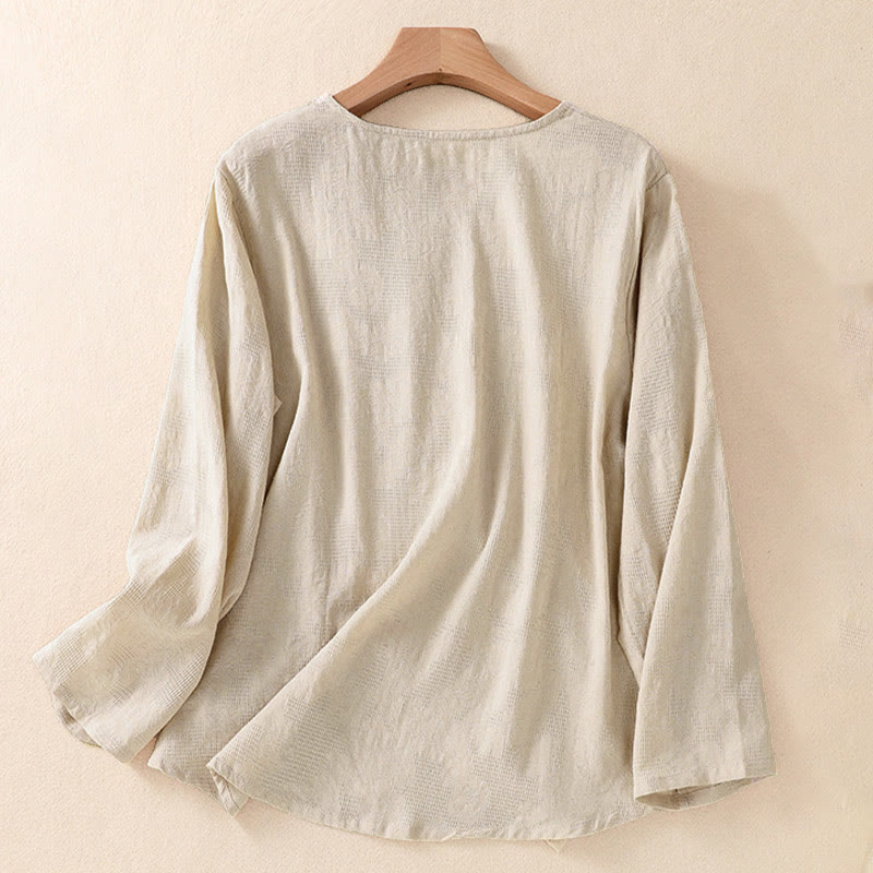 Camisa de manga larga para mujer con diseño plisado y dobladillo irregular en jacquard con Buddha Stones . - image 26