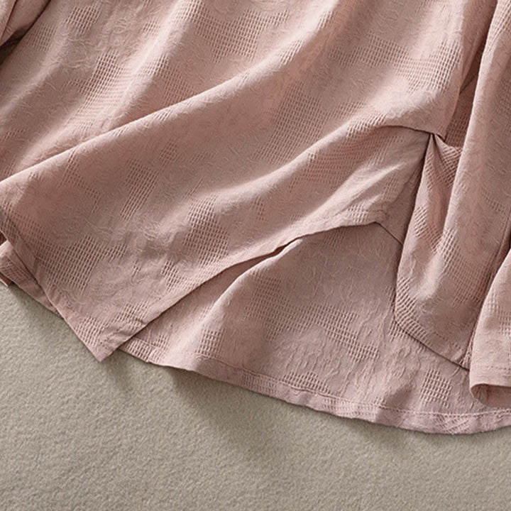 Camisa de manga larga de algodón para mujer con diseño plisado y bajo irregular en jacquard con Buddha Stones - image 21