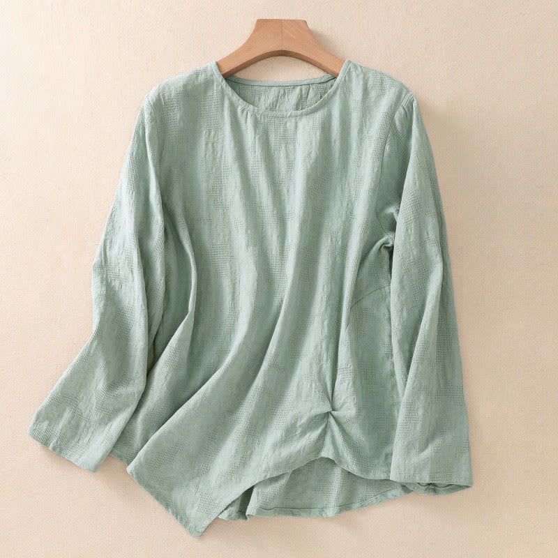 Camisa de manga larga para mujer con diseño plisado y dobladillo irregular en jacquard con Buddha Stones . - Aguamarina medio - US8-10，UK/AU12-14，EU40-42 (2XL) - image 33
