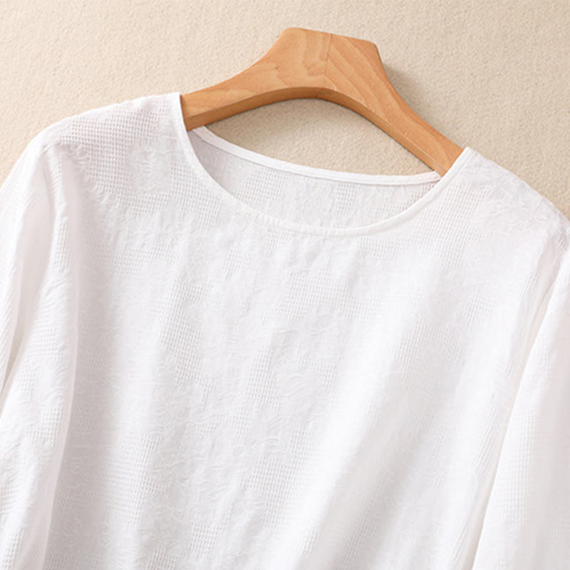 Camisa de manga larga para mujer con diseño plisado y dobladillo irregular en jacquard con Buddha Stones . - image 10
