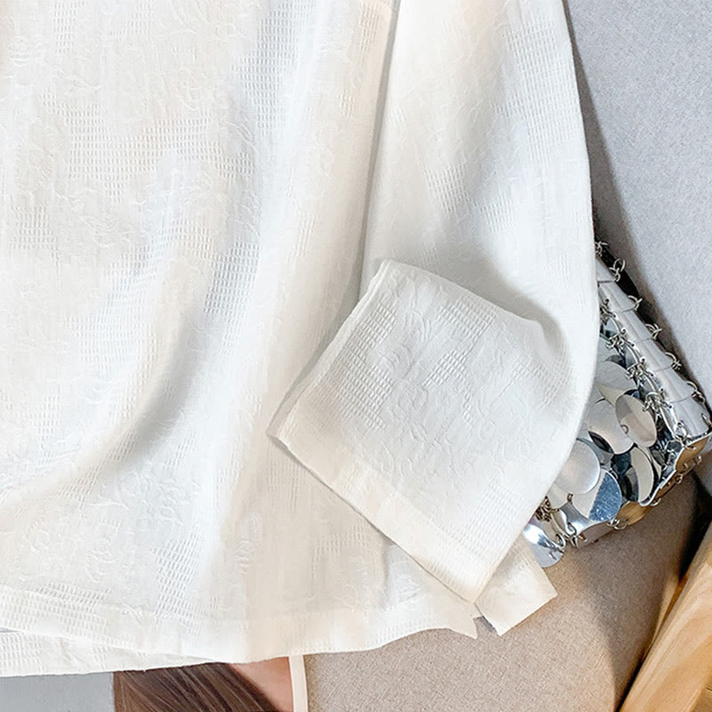 Camisa de algodón de manga larga para mujer con cuello mandarín, botones de rana y estampado jacquard de Buddha Stones para desplazamientos - image 17