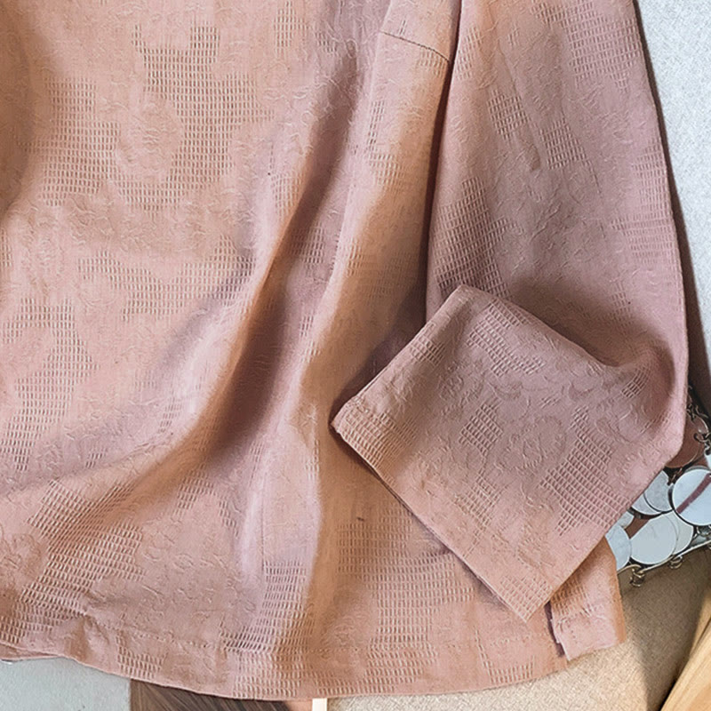 Camisa de manga larga para mujer con cuello mandarín, jacquard y botones chinos con diseño de piedras de Buda y estampado de Buddha Stones. - image 26