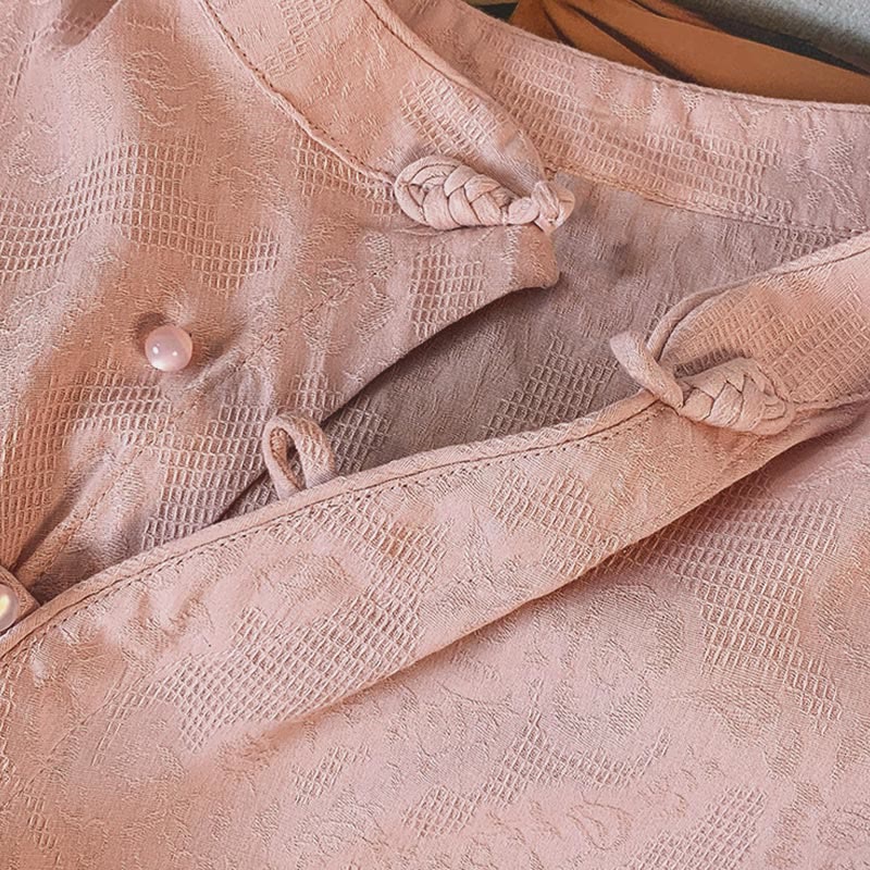 Camisa de algodón de manga larga para mujer con cuello mandarín, botones de rana y estampado jacquard de Buddha Stones para desplazamientos - image 25