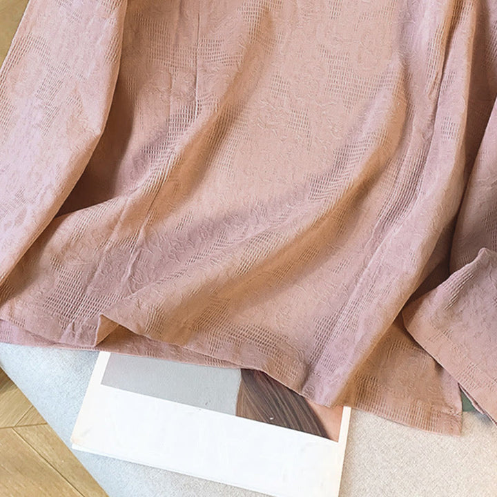 Camisa de algodón de manga larga para mujer con cuello mandarín, botones de rana y estampado jacquard de Buddha Stones para desplazamientos - image 27