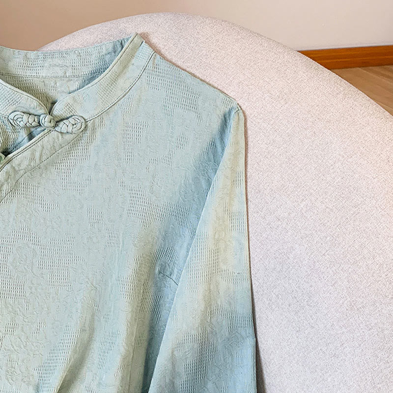 Camisa de algodón de manga larga para mujer con cuello mandarín, jacquard y botones chinos Buddha Stones Commute - image 6