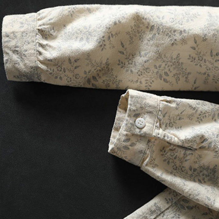 Camisa de manga larga de algodón para mujer con botones y diseño floral otoñal con Buddha Stones - image 9