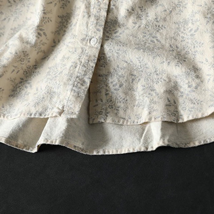 Camisa de manga larga de algodón para mujer con botones y diseño floral otoñal con Buddha Stones - image 7