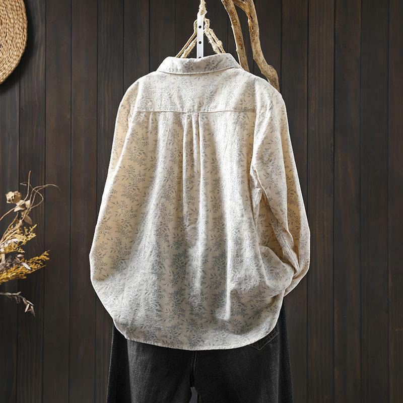 Camisa de manga larga de algodón para mujer con botones y diseño floral otoñal con Buddha Stones - image 2