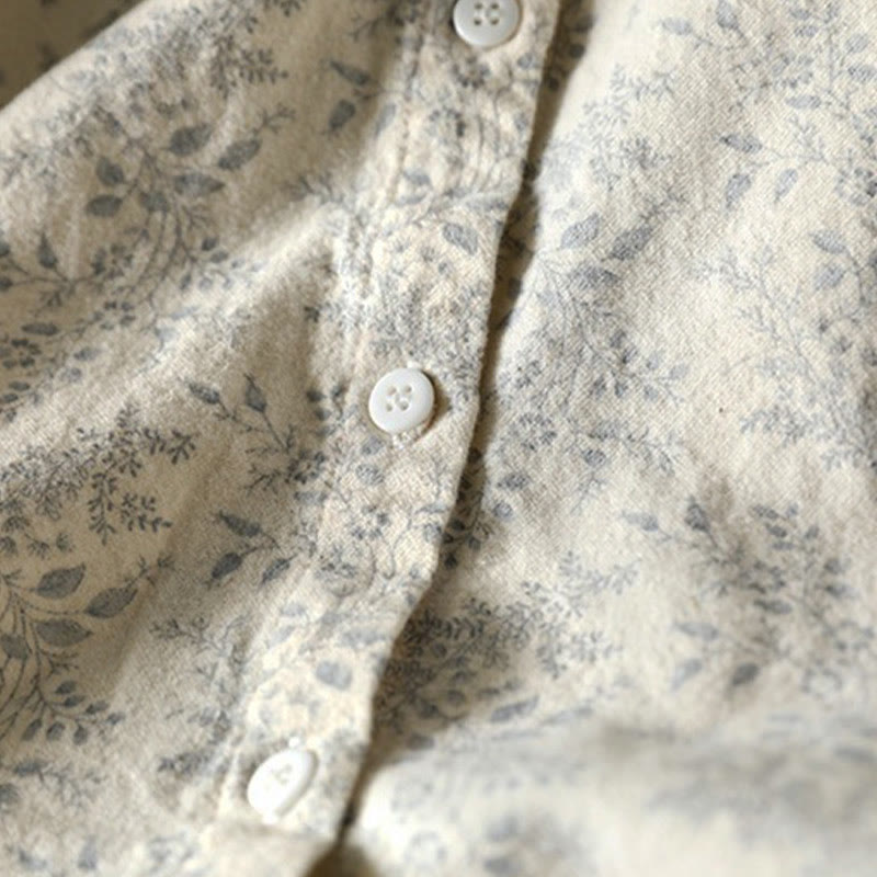 Camisa de manga larga de algodón para mujer con botones y diseño floral otoñal con Buddha Stones - image 5