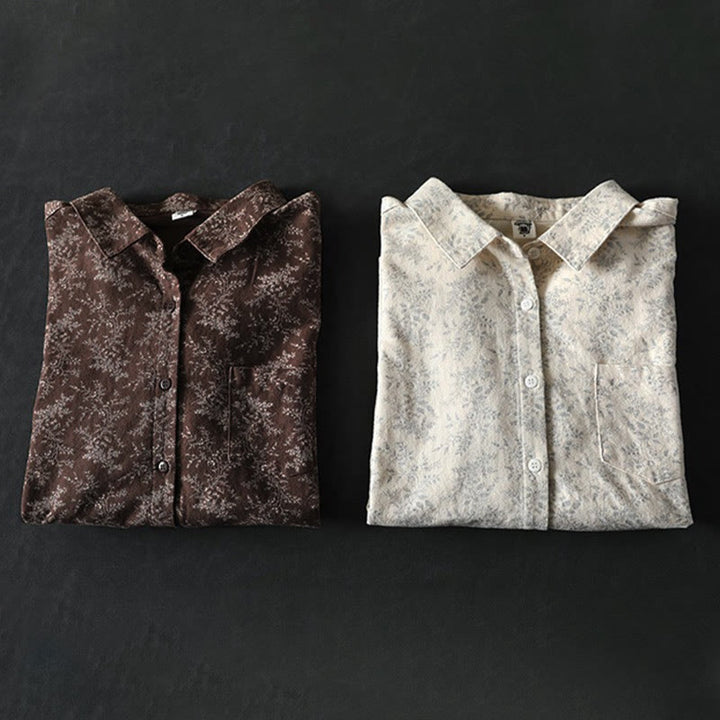 Camisa de manga larga de algodón para mujer con botones y diseño floral otoñal con Buddha Stones - image 12