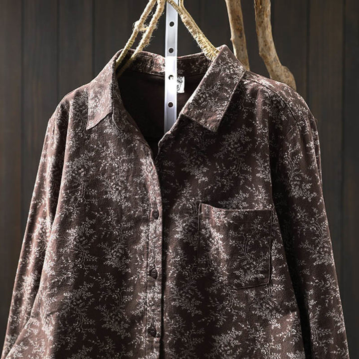 Camisa de manga larga de algodón para mujer con botones y diseño floral otoñal con Buddha Stones - image 11